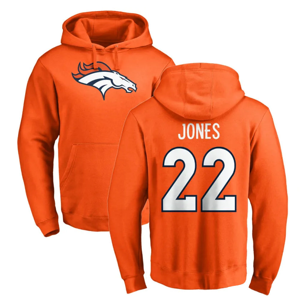 Davalo D.Broncos #22 Brandon Jones Player Orange Pullover Hoodie Limited Stitched Jerseys