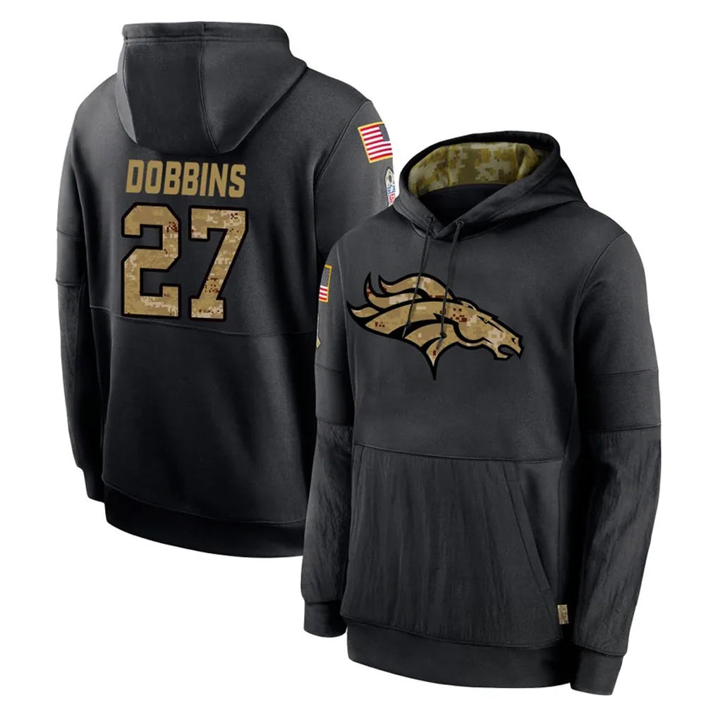 Davalo D.Broncos #27 J.K. Dobbins Player Black Salute to Service Pullover Hoodies Limited Stitched Jerseys