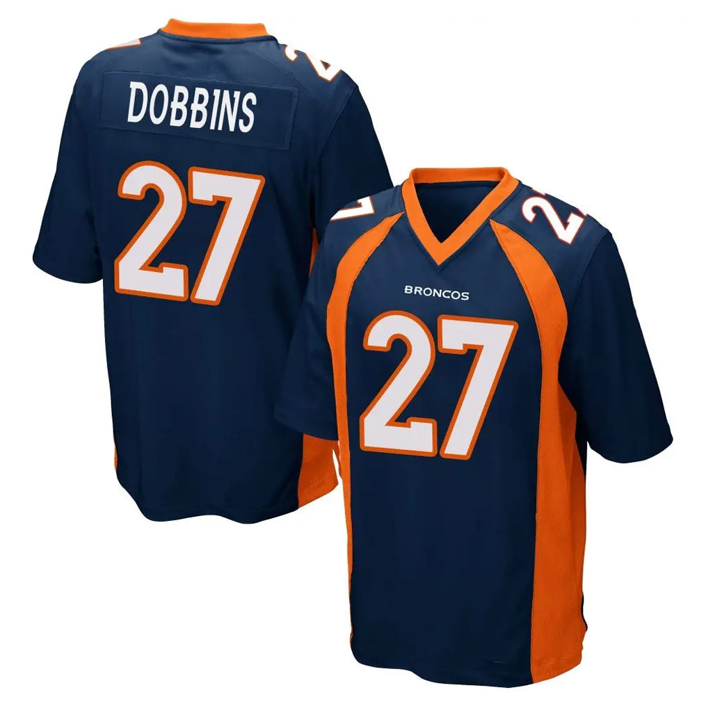 Davalo D.Broncos #27 J.K. Dobbins Player Navy Game Stitched Jerseys
