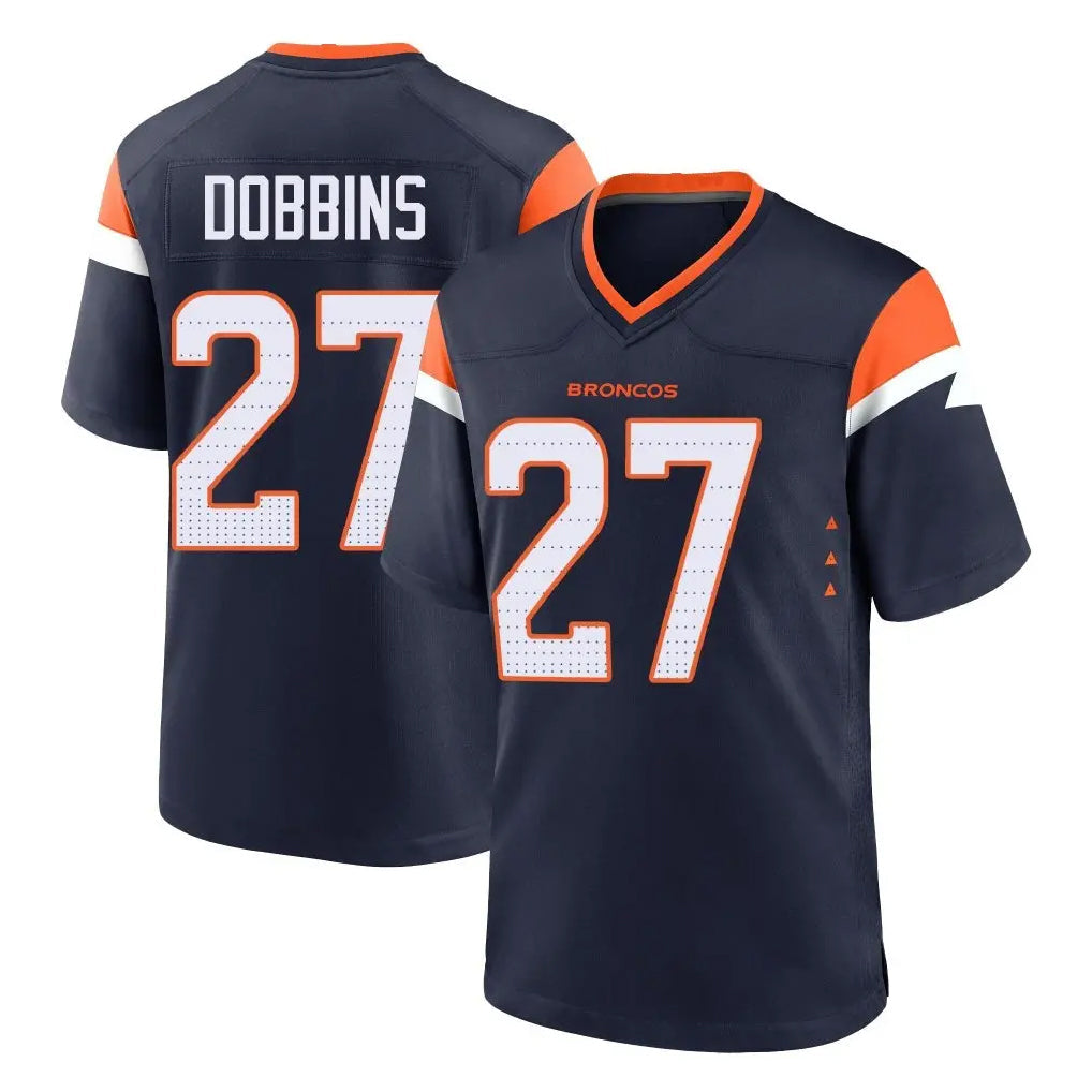 Davalo D.Broncos #27 J.K. Dobbins Player Navy Home Game Stitched Jerseys