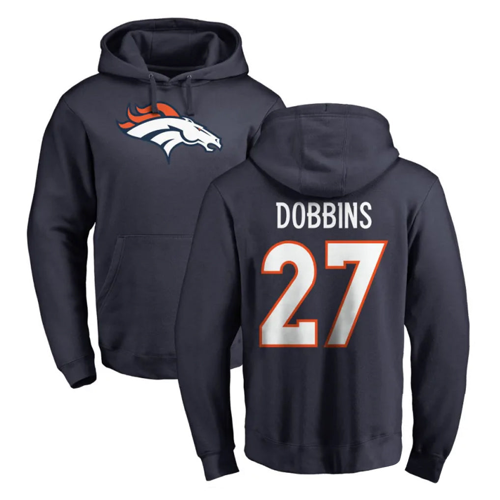 Davalo D.Broncos #27 J.K. Dobbins Player Navy Pullover Hoodie Limited Stitched Jerseys