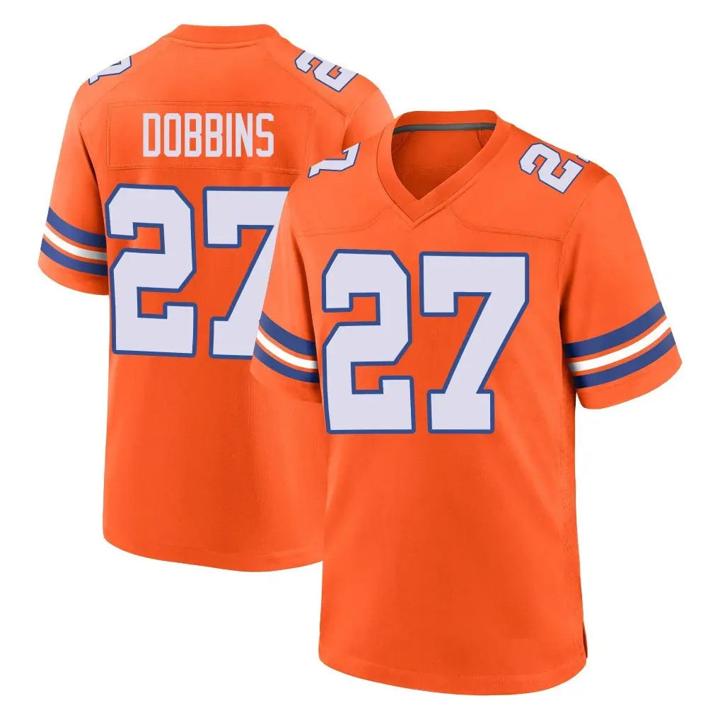 Davalo D.Broncos #27 J.K. Dobbins Player Orange Alternate Collection Throwback Game Stitched Jerseys