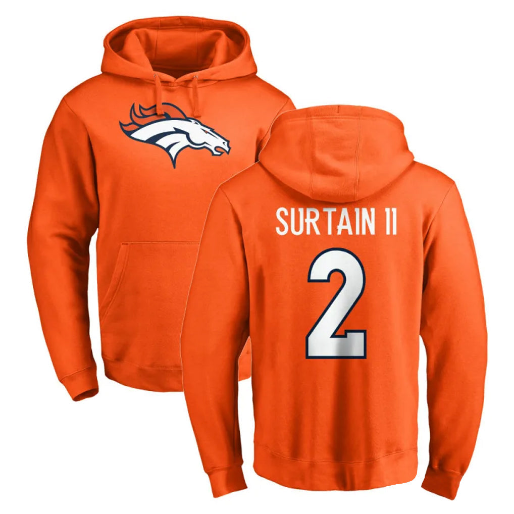 Davalo D.Broncos #2 Pat Surtain II Player Orange Pullover Hoodie Limited Stitched Jerseys