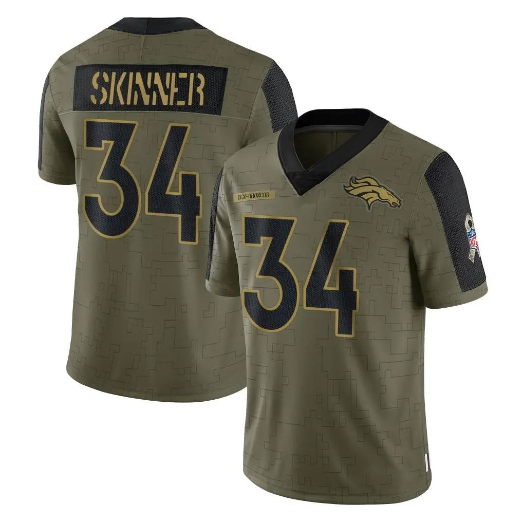 Davalo D.Broncos #34 JL Skinner Player Olive Salute To Service Limited Game Stitched Jerseys