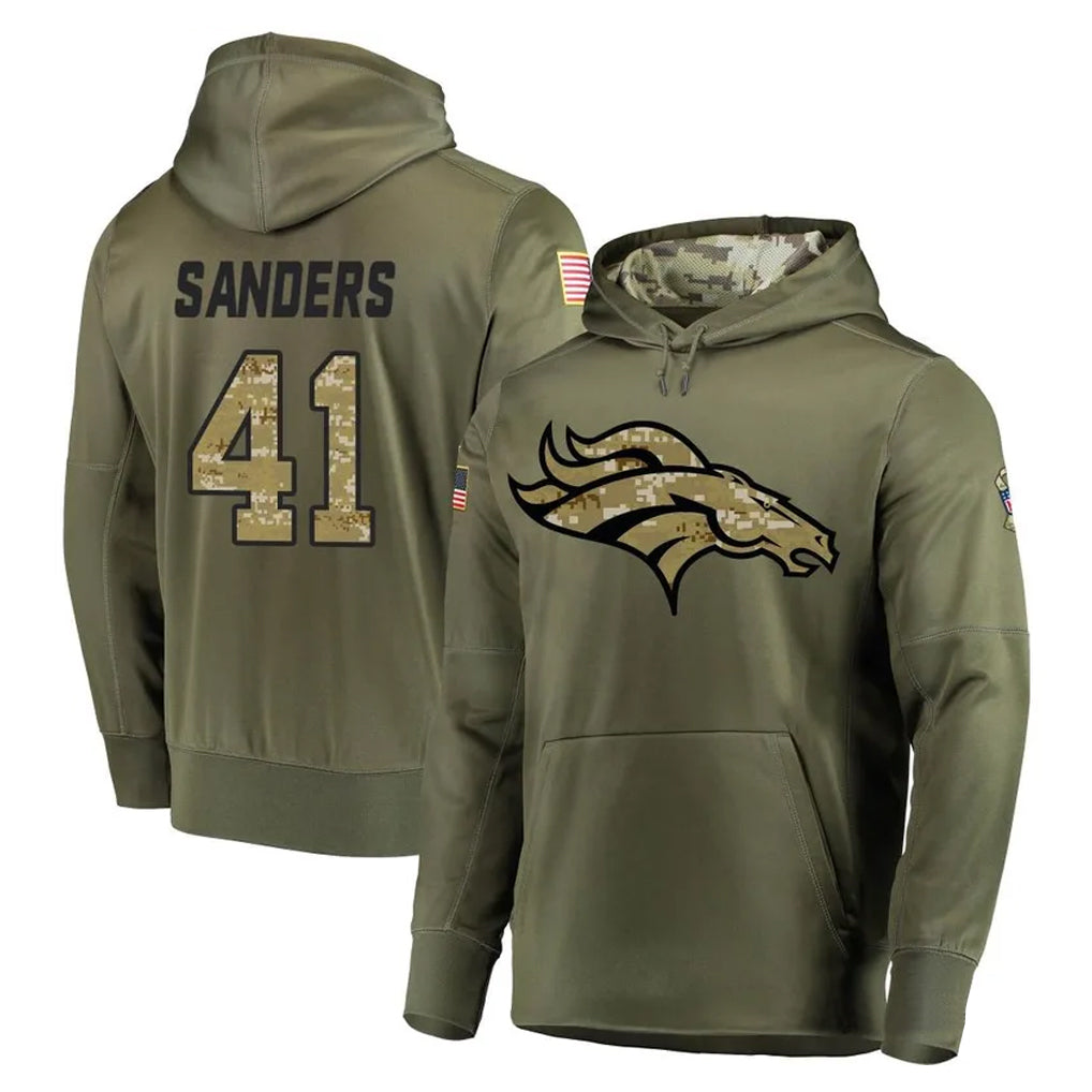 Davalo D.Broncos #41 Drew Sanders Player Olive Salute to Service Pullover Hoodies Home Game Stitched Jerseys