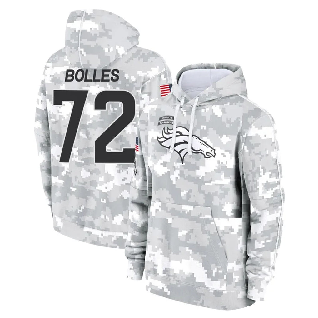 Davalo D.Broncos #72 Garett Bolles Player Arctic Camo Salute to Service Hoodies Limited Game Stitched Jerseys