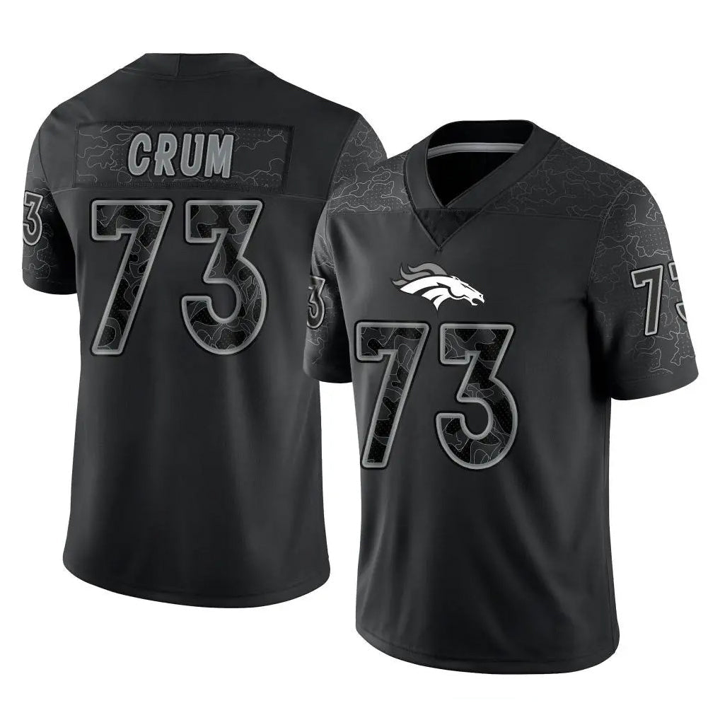 Davalo D.Broncos #73 Frank Crum Player Black Reflective Limited Stitched Jerseys