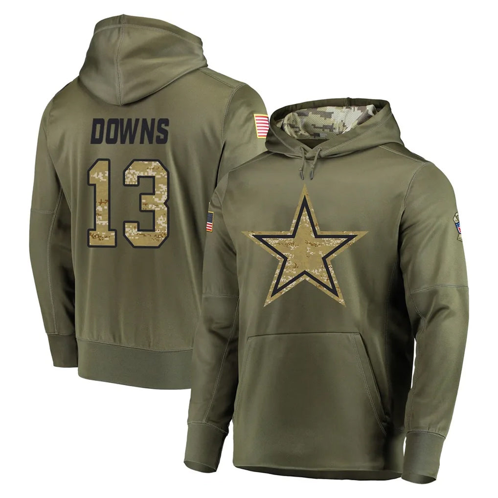 Davalo D.Cowboys #13 Caleb Downs Player Olive Salute to Service Pullover Hoodies Home Game Stitched Jerseys