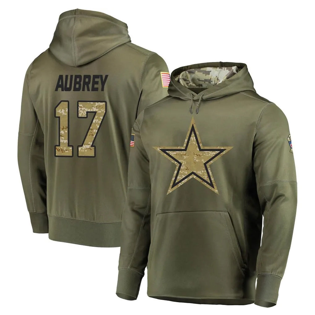 Davalo D.Cowboys #17 Brandon Aubrey Player Olive Salute to Service Pullover Hoodies Home Game Stitched Jerseys