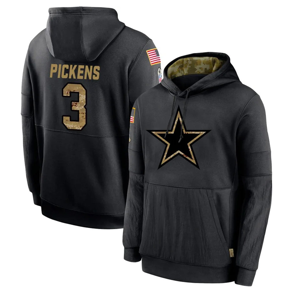 Davalo D.Cowboys #3 George Pickens Player Black Salute to Service Pullover Hoodies Limited Stitched Jerseys
