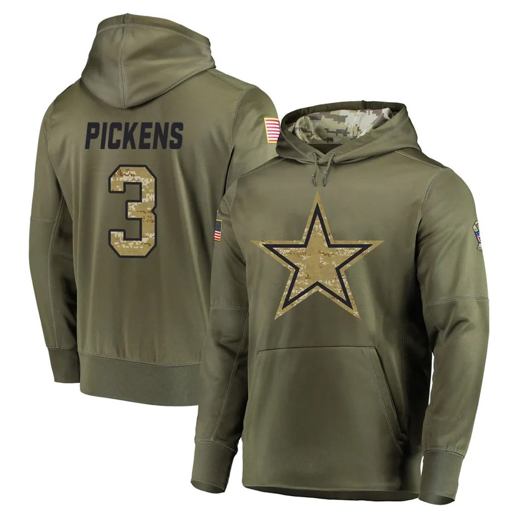 Davalo D.Cowboys #3 George Pickens Player Olive Salute to Service Pullover Hoodies Home Game Stitched Jerseys