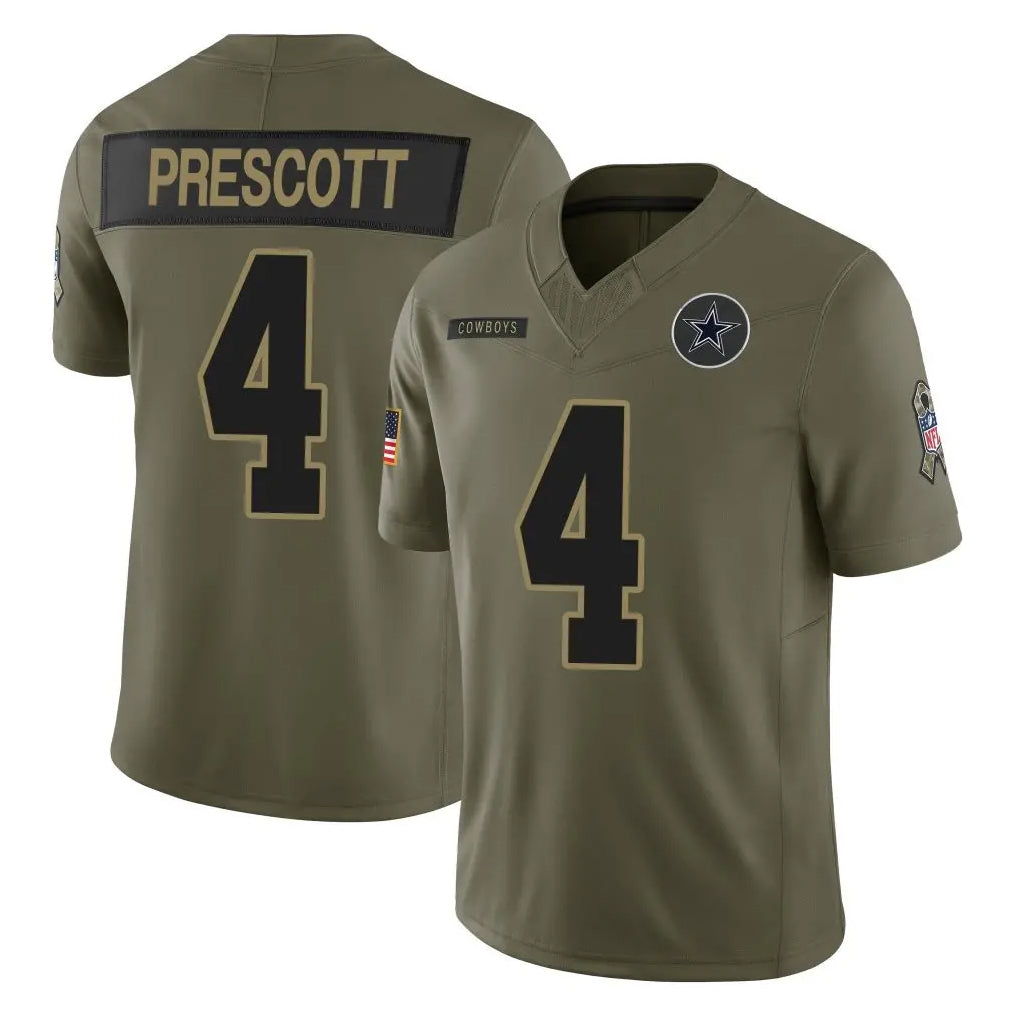 Davalo D.Cowboys #4 Dak Prescott Player Olive 2025 Salute to Service Limited Home Game Stitched Jerseys