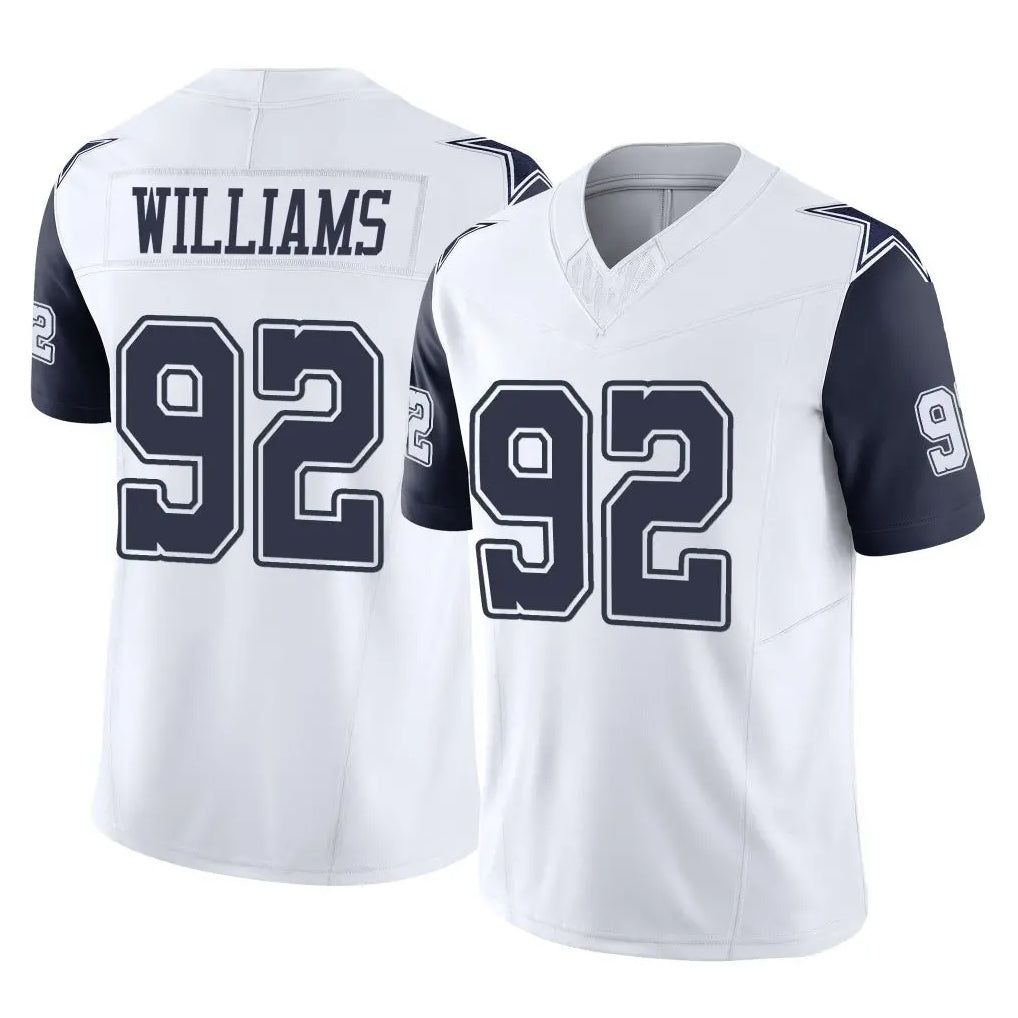 Davalo D.Cowboys #92 Quinnen Williams Player White-Navy Limited Vapor F.U.S.E. Home Game Stitched Jerseys