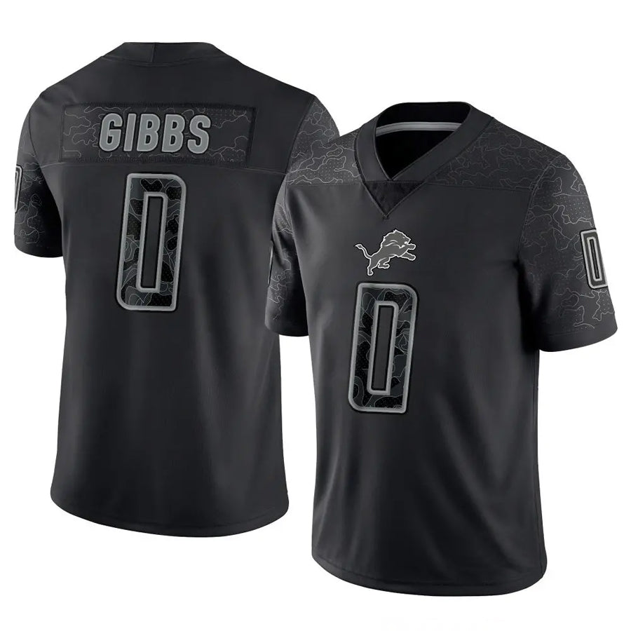 Davalo D.Lions #0 Jahmyr Gibbs Player Black REFLECTIVE Limited Stitched Jerseys