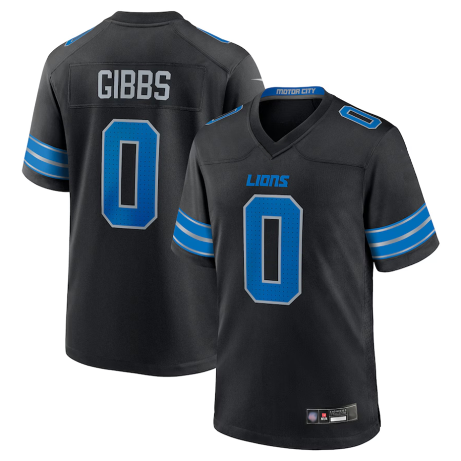 Davalo D.Lions #0 Jahmyr Gibbs Player Black Replica Game Stitched Jerseys