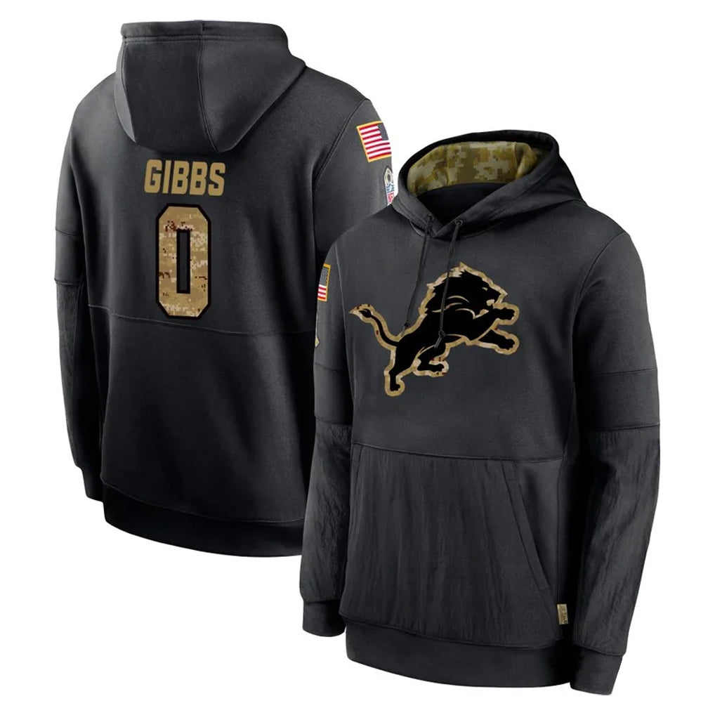 Davalo D.Lions #0 Jahmyr Gibbs Player Black Salute to Service Hoodies Limited Game Stitched Jerseys