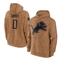 Davalo D.Lions #0 Jahmyr Gibbs Player Brown Salute to Service Hoodies Limited Game Stitched Jerseys