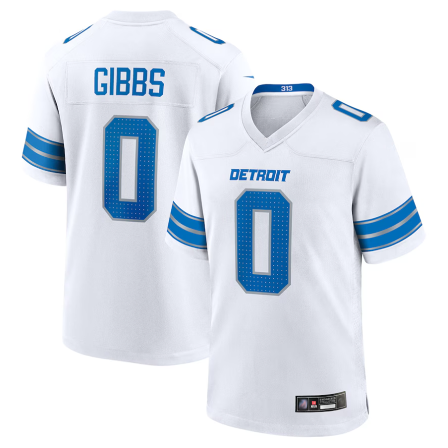Davalo D.Lions #0 Jahmyr Gibbs Player White Replica Game Stitched Jerseys