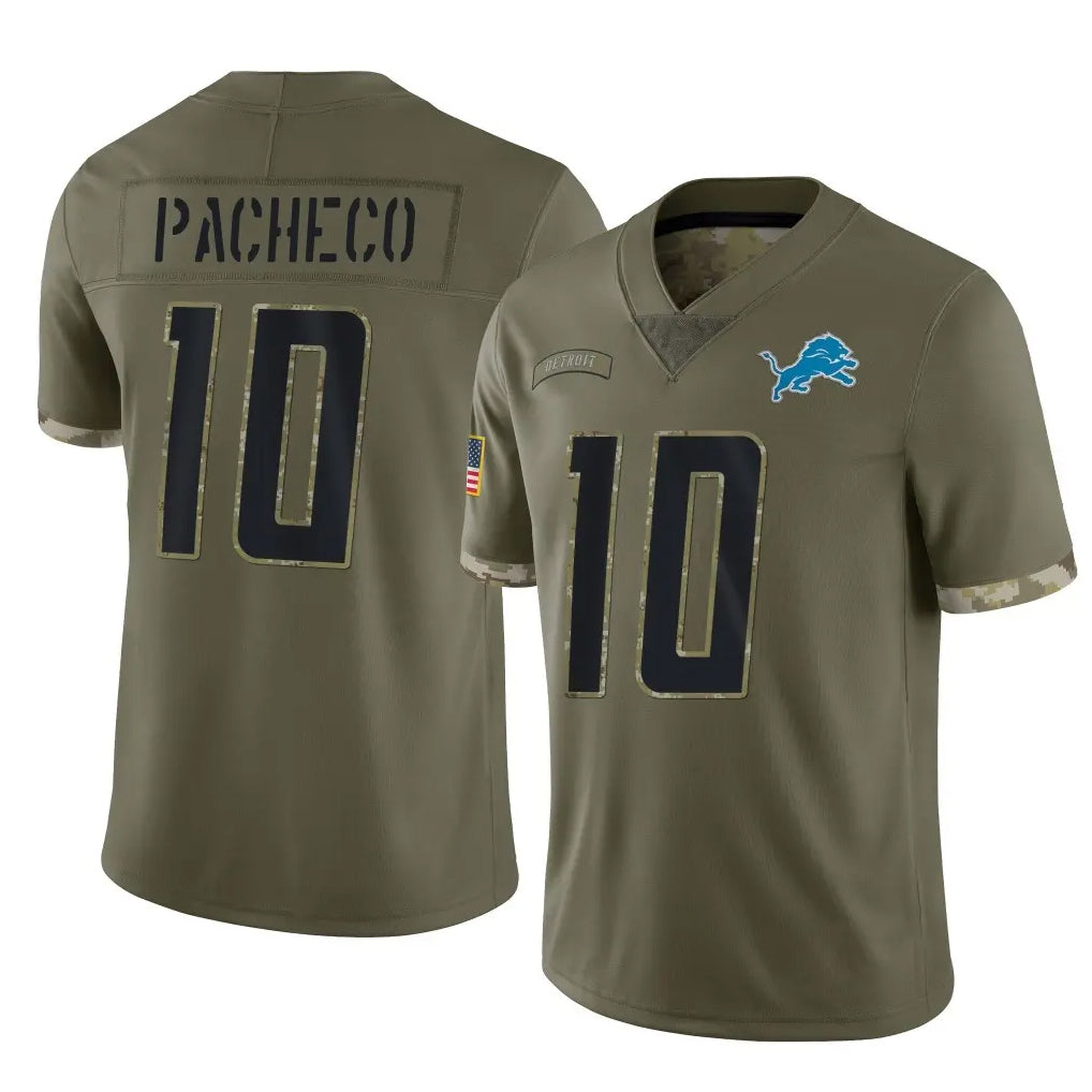 Davalo D.Lions #10 Isiah Pacheco Player Olive Salute To Service Limited Stitched Jerseys