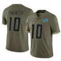 Davalo D.Lions #10 Isiah Pacheco Player Olive Salute To Service Limited Stitched Jerseys