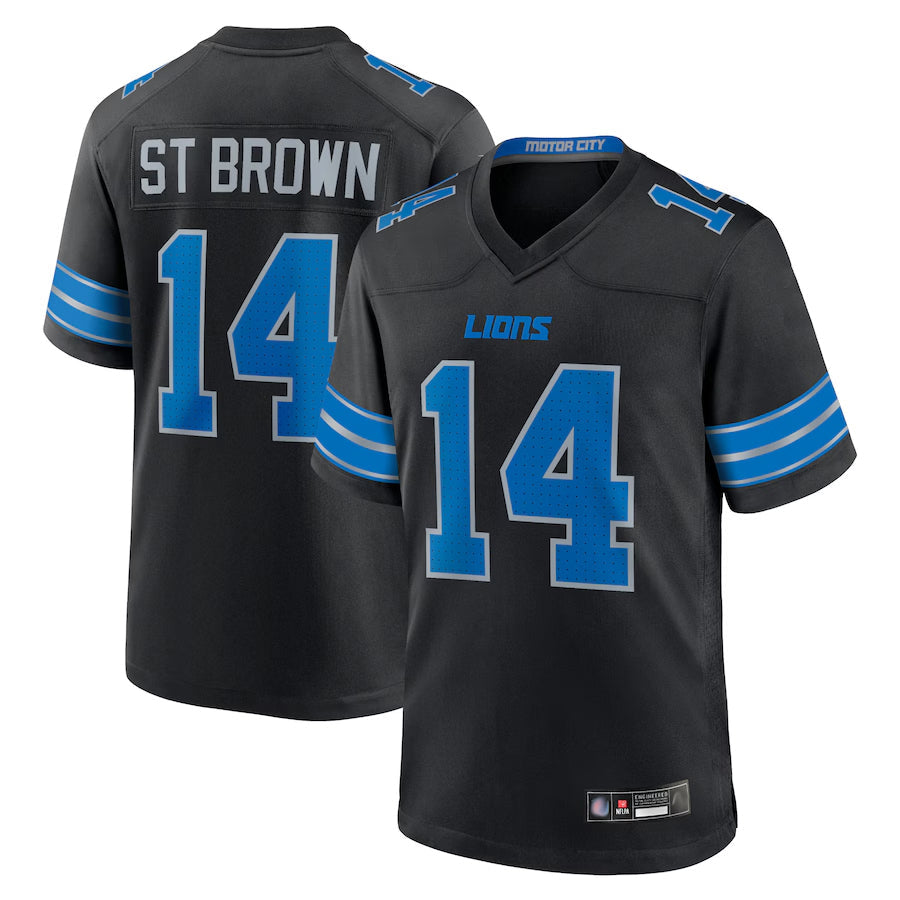 Davalo D.Lions #14 Amon-Ra St. Brown Player Black 2nd Alternate Game Stitched Jerseys