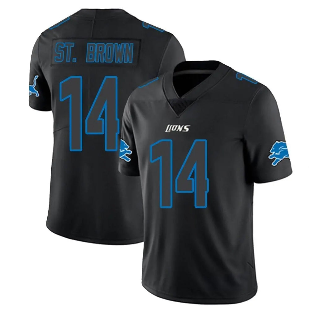 Davalo D.Lions #14 Amon-Ra St. Brown Player Black Impact Limited Home Game Stitched Jerseys