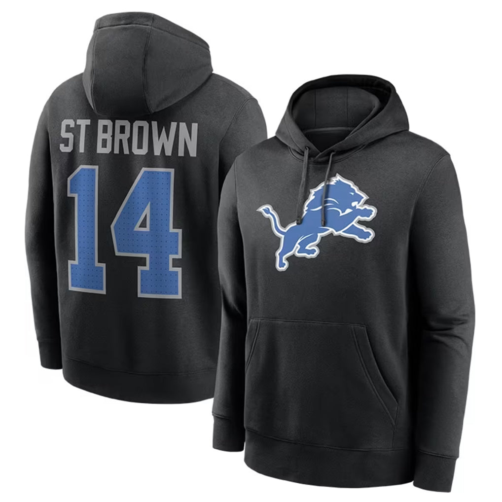 Davalo D.Lions #14 Amon-Ra St. Brown Player Black Pullover Hoodies Limited Game Stitched Jerseys