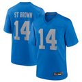 Davalo D.Lions #14 Amon-Ra St. Brown Player Blue Game Replica Stitched Jerseys