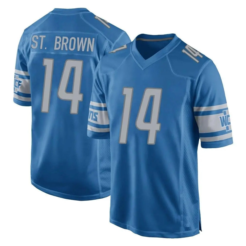 Davalo D.Lions #14 Amon-Ra St. Brown Player Blue Home Game Stitched Jerseys