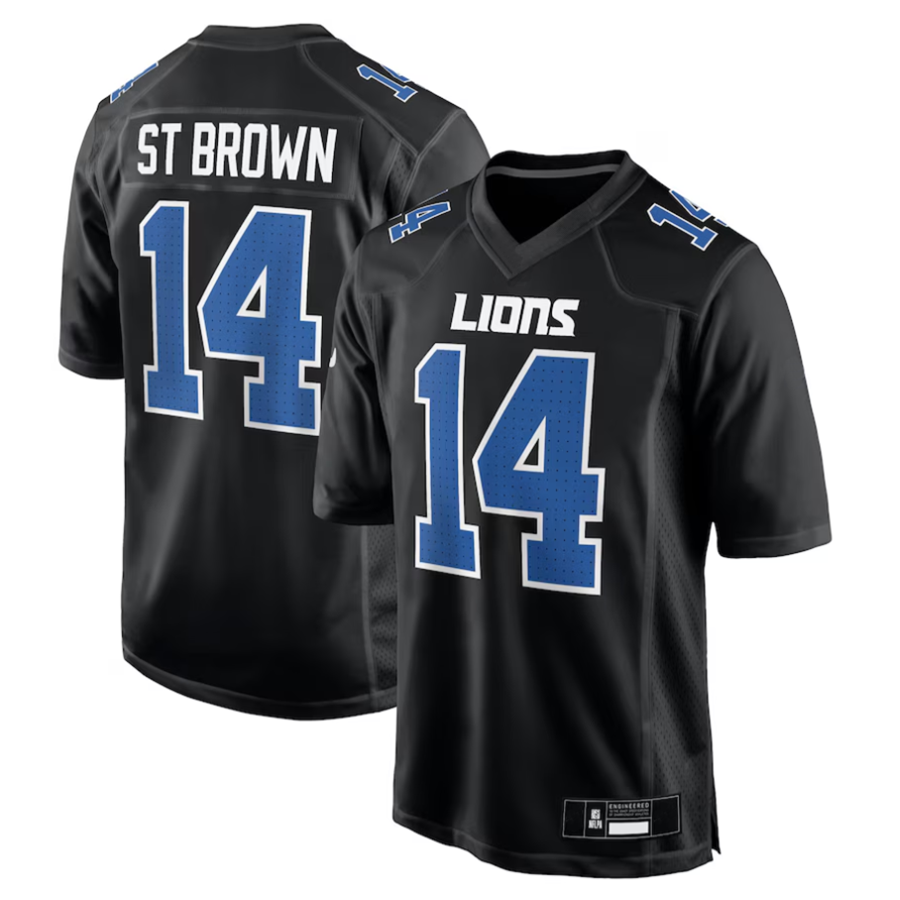 Davalo D.Lions #14 Amon-Ra St. Brown Player Carbon Black Fashion Stitched Jerseys