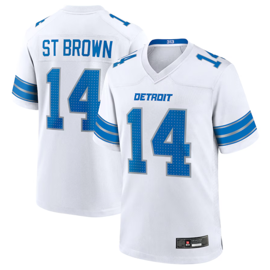 Davalo D.Lions #14 Amon-Ra St. Brown Player White Game Stitched Jerseys