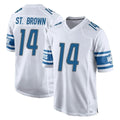 Davalo D.Lions #14 Amon-Ra St. Brown Player White Home Game Stitched Jerseys