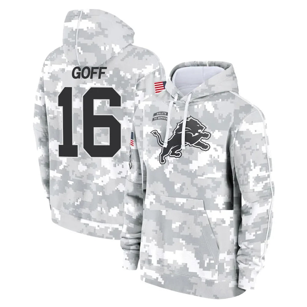 Davalo D.Lions #16 Jared Goff Player Arctic Camo Salute to Service Hoodies Limited Game Stitched Jerseys