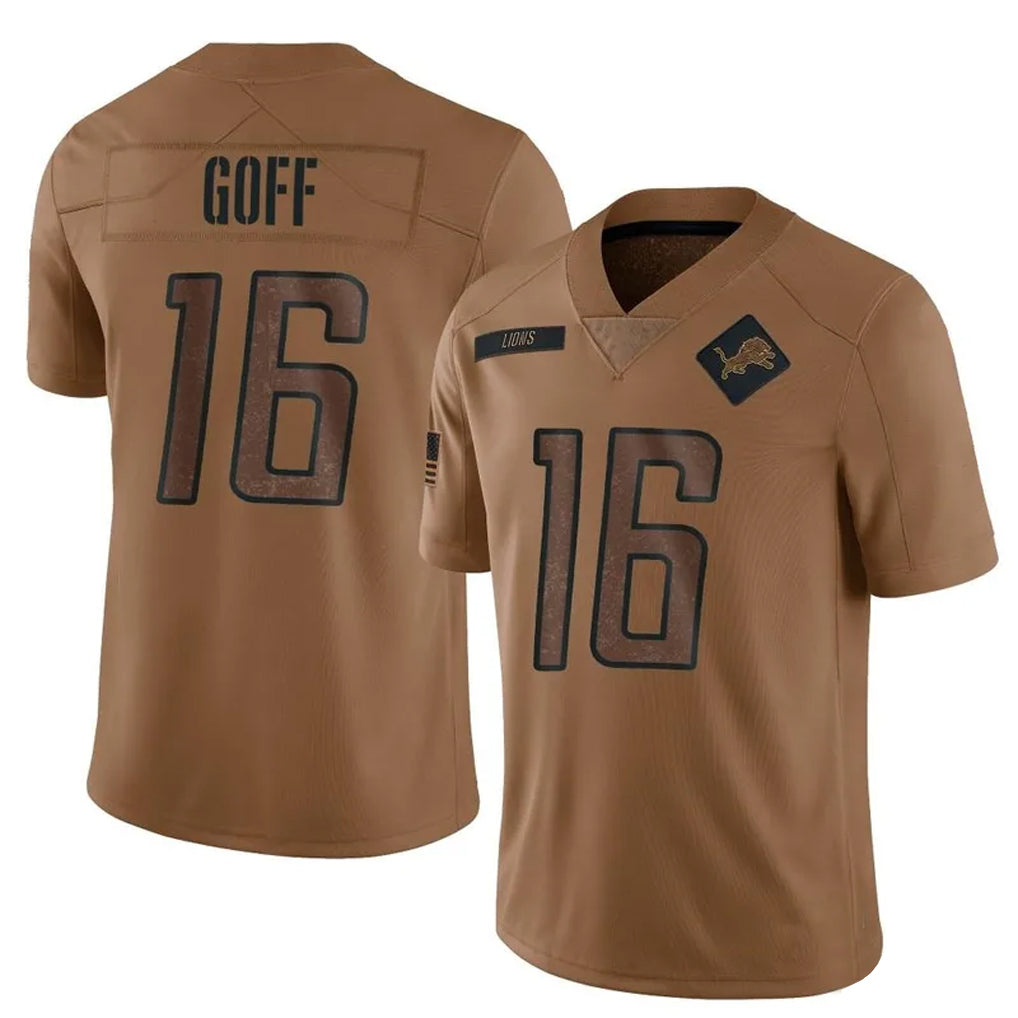 Davalo D.Lions #16 Jared Goff Player Brown Salute To Service Limited Stitched Jerseys