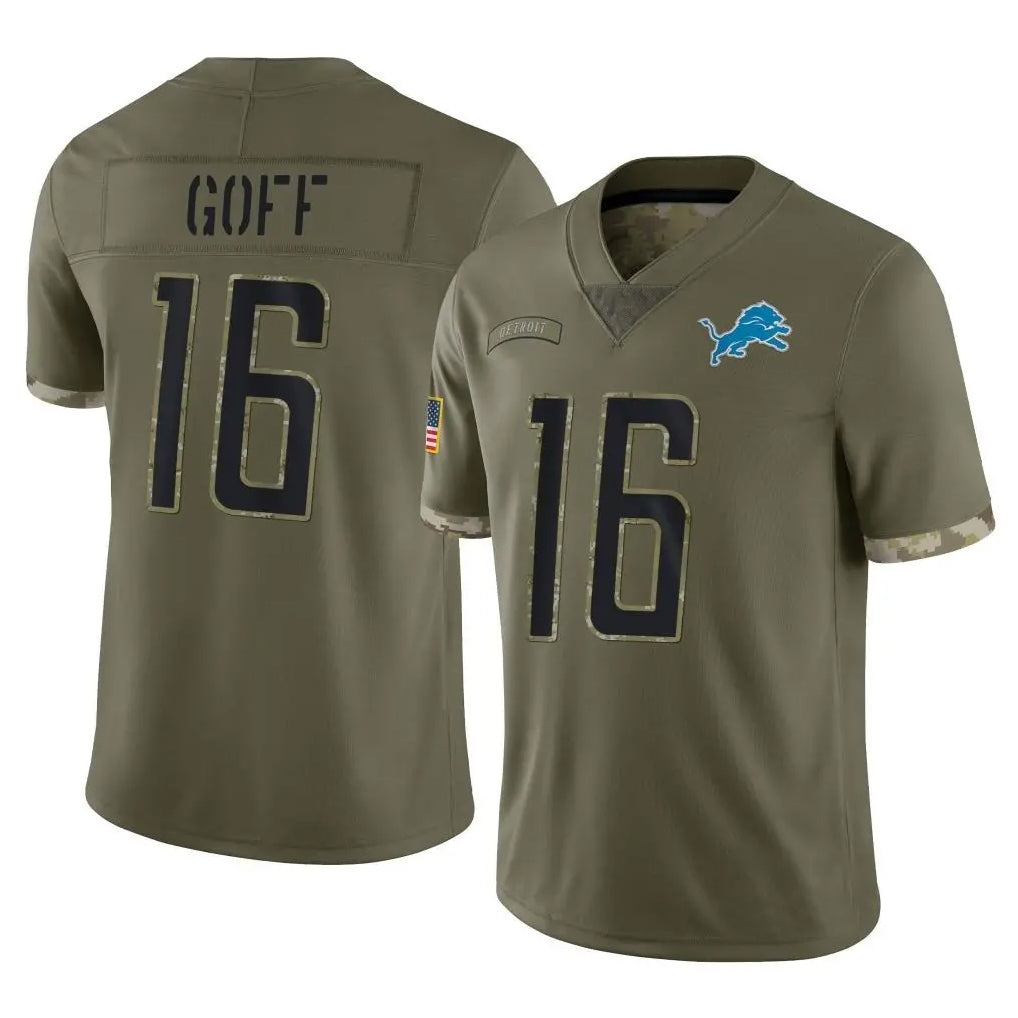 Davalo D.Lions #16 Jared Goff Player Salute To Service Limited Olive Stitched Jerseys