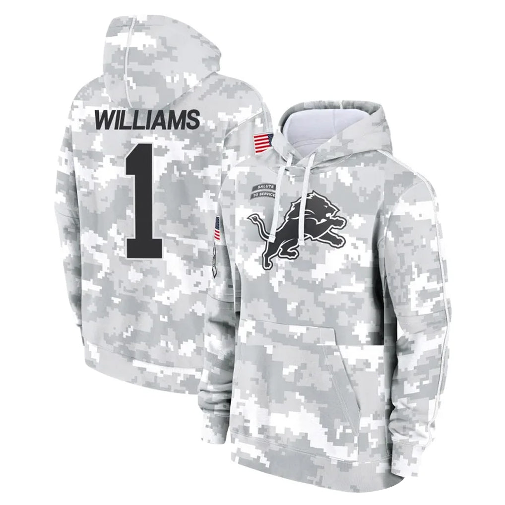 Davalo D.Lions #1 Jameson Williams Player Arctic Camo Salute to Service Hoodies Limited Game Stitched Jerseys