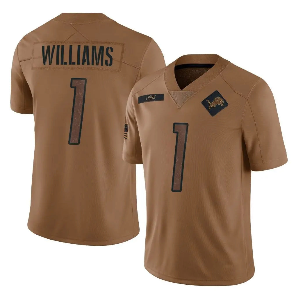 Davalo D.Lions #1 Jameson Williams Player Brown Salute To Service Limited Stitched Jerseys