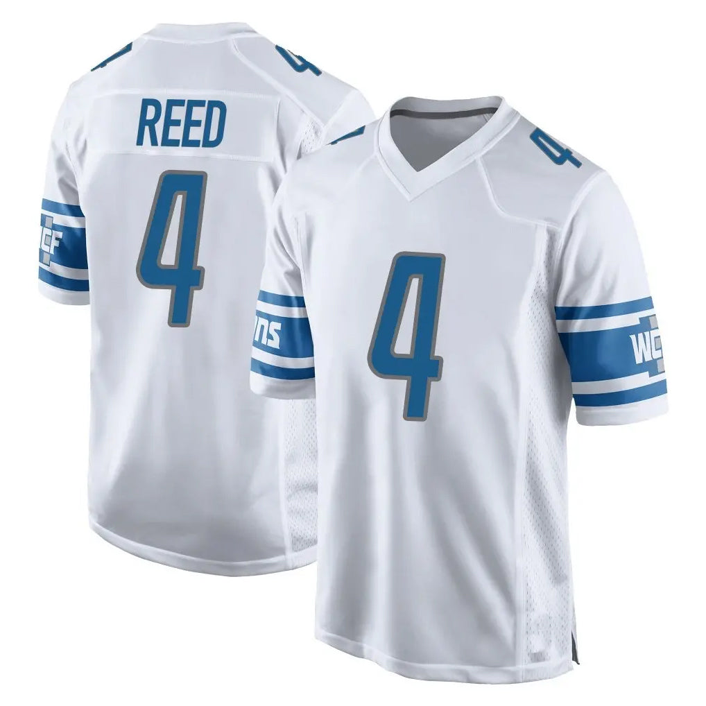 Davalo D.Lions #4 D.J. Reed Player White Home Game Stitched Jerseys