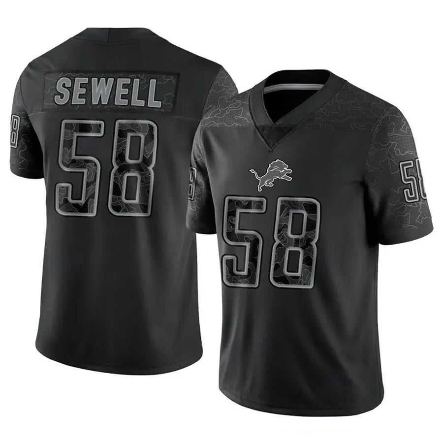 Davalo D.Lions #58 Penei Sewell Player Black REFLECTIVE Limited Stitched Jerseys