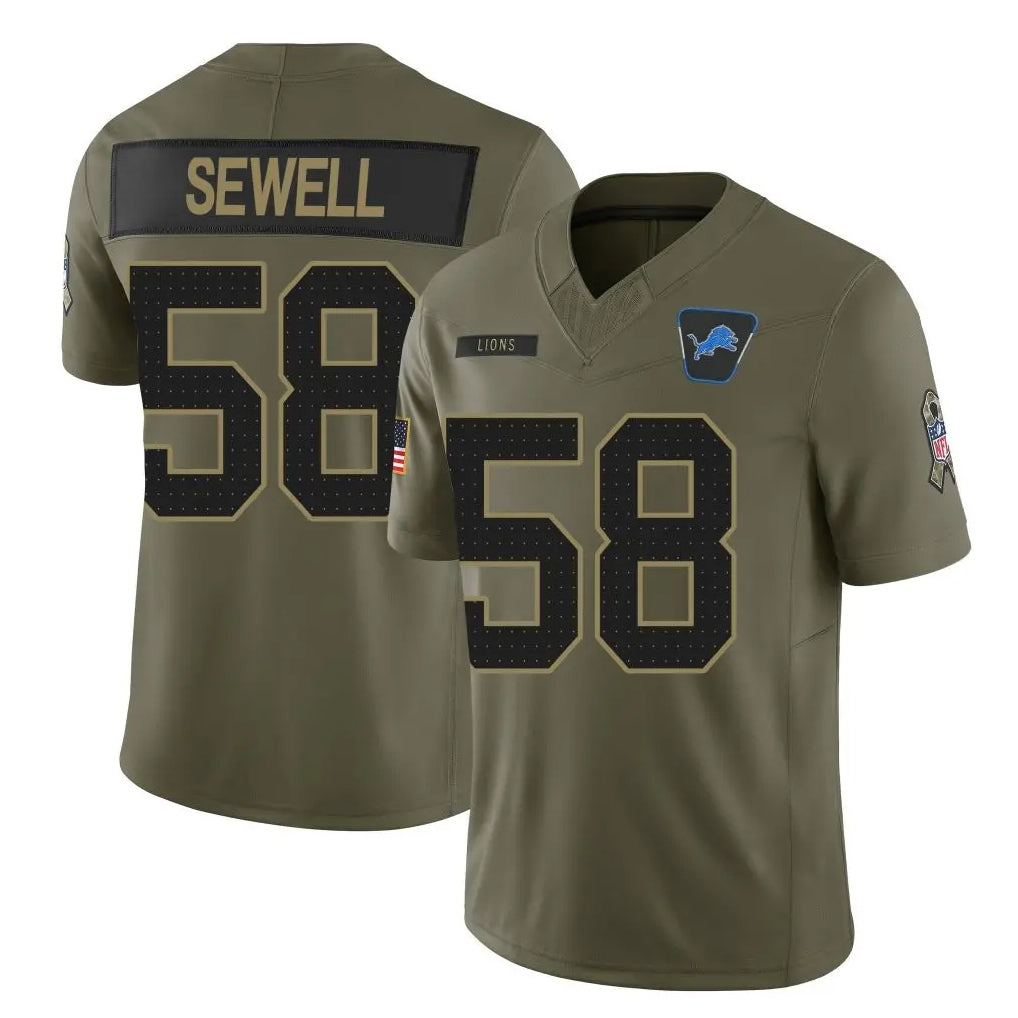 Davalo D.Lions #58 Penei Sewell Player Olive 2025 Salute To Service Limited Home Game Stitched Jerseys