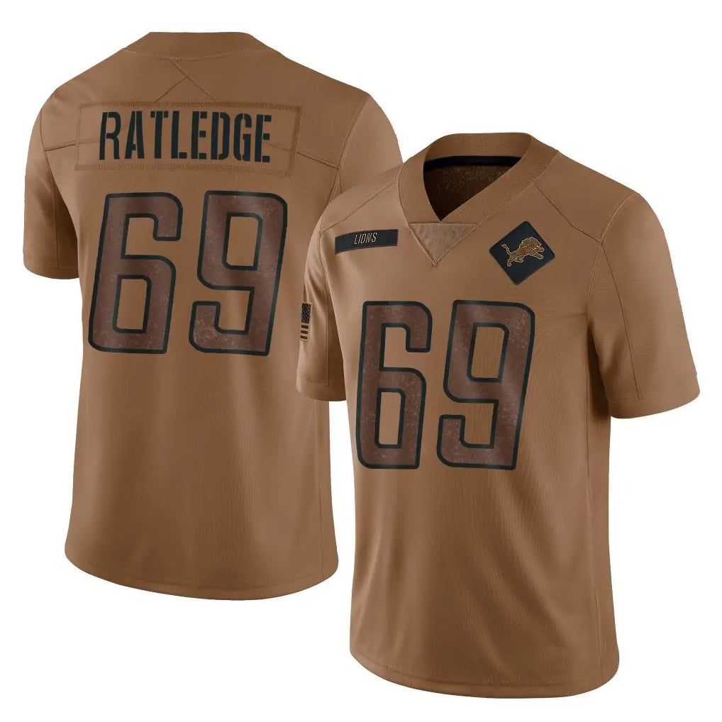 Davalo D.Lions #69 Tate Ratledge Player Brown Salute To Service Limited Stitched Jerseys