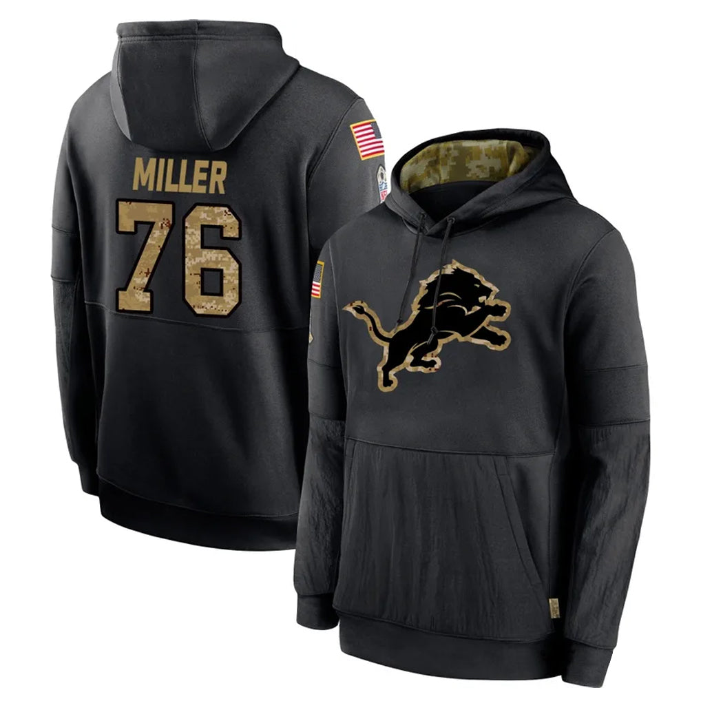 Davalo D.Lions #76 Blake Miller Player Black Salute to Service Hoodies Limited Game Stitched Jerseys