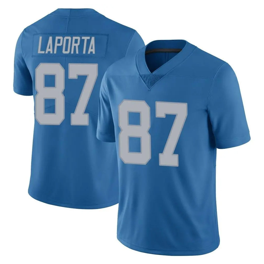 Davalo D.Lions #87 Sam LaPorta Player Blue Limited Throwback Vapor Untouchable Stitched Jerseys
