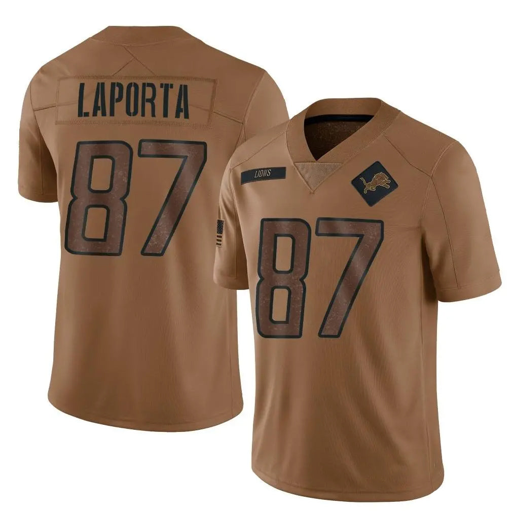 Davalo D.Lions #87 Sam LaPorta Player Brown Salute To Service Limited Stitched Jerseys