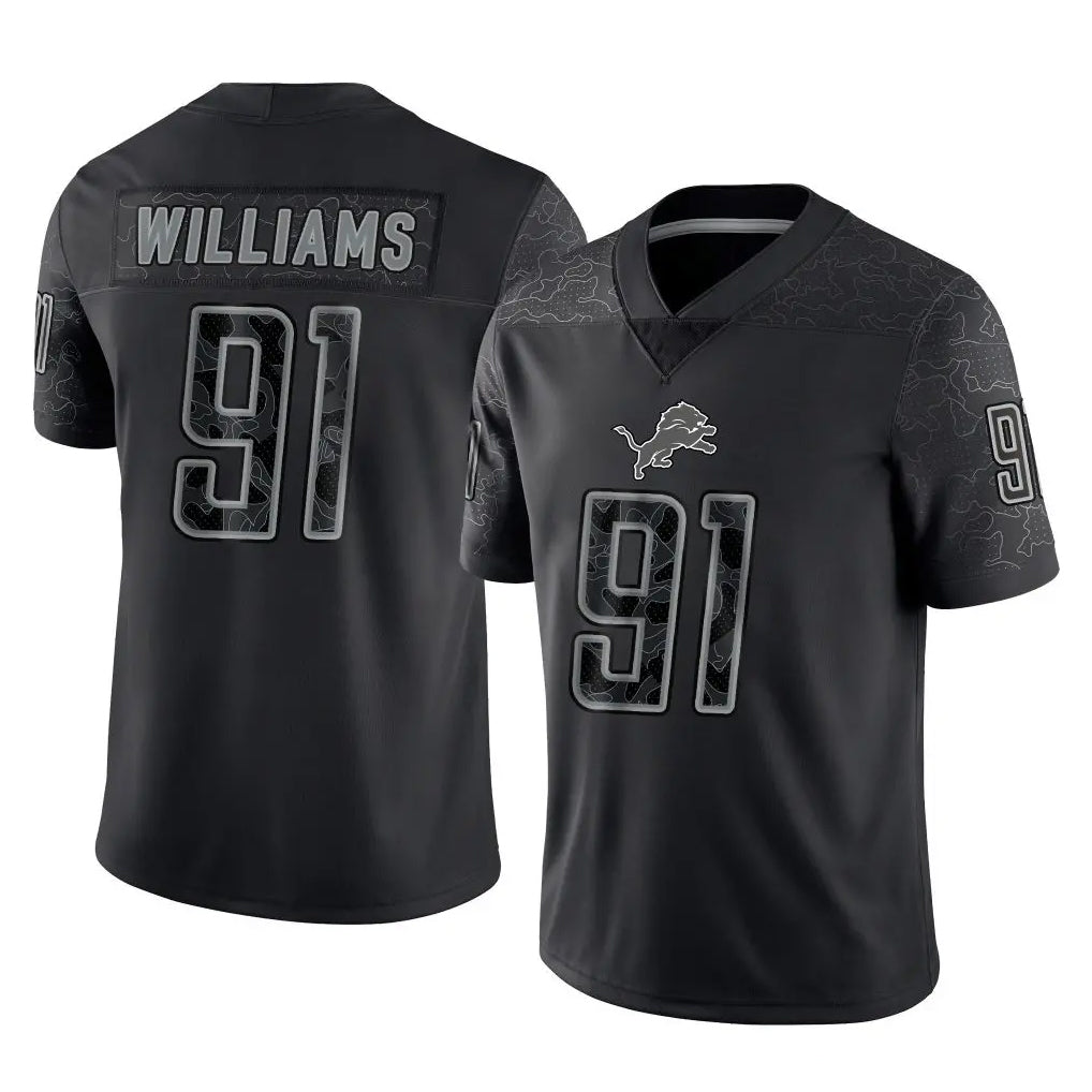 Davalo D.Lions #91 Tyleik Williams Player Black Reflective Limited Home Game Stitched Jerseys