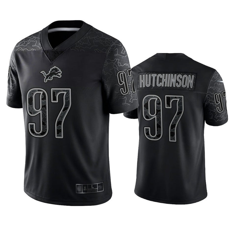 Davalo D.Lions #97 Aidan Hutchinson Player Black REFLECTIVE Limited Stitched Jerseys