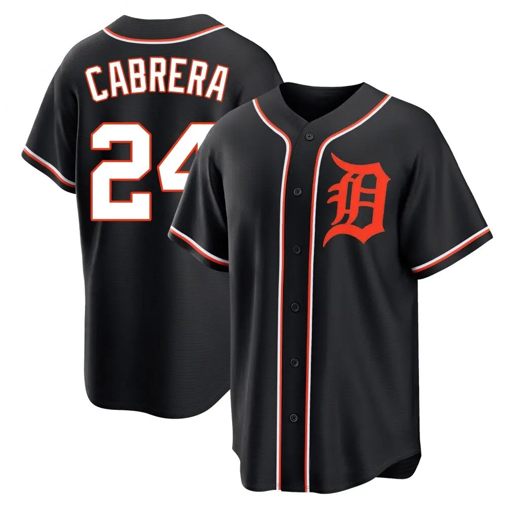 Davalo D.Tigers #24 Miguel Cabrera Player Black Fashion Out Home Game Stitched Jerseys