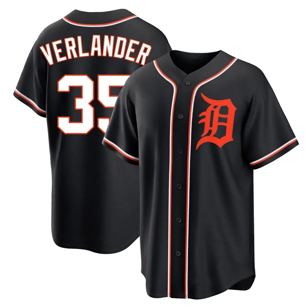 Davalo D.Tigers #35 Justin Verlander Player Black Fashion Out Home Game Stitched Jerseys