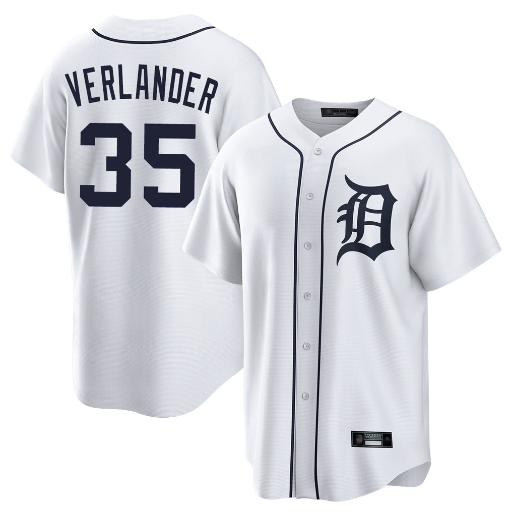 Davalo D.Tigers #35 Justin Verlander Player White Home Game Stitched Jerseys