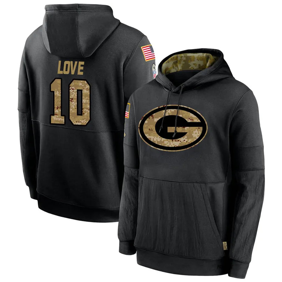 Davalo GB.Packers #10 Jordan Love Player Olive Salute to Service Pullover Hoodie Game Stitched Jerseys